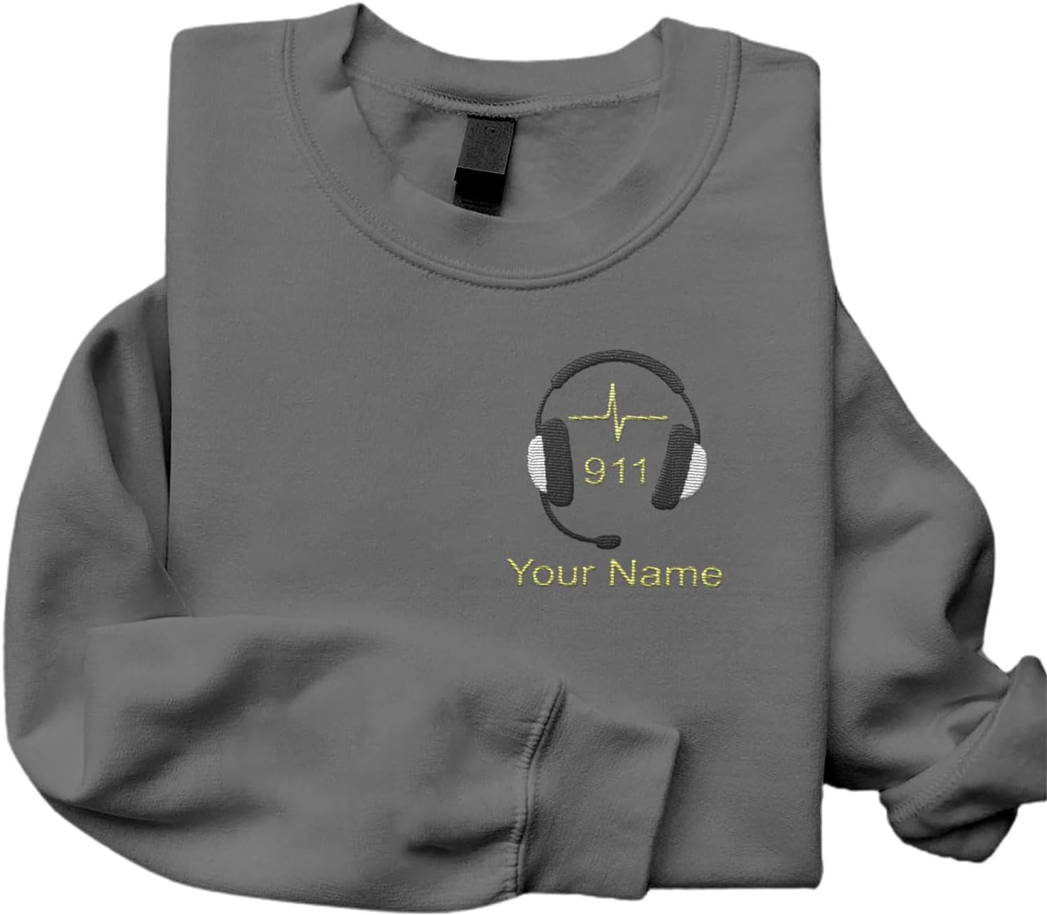 Intenprints Personalized Embroidered Dispatcher Shirt 911 Emergency Services Sweatshirt Thin Gold Line Flag Dispatcher Shirt
