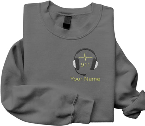 Intenprints Personalized Embroidered Dispatcher Shirt 911 Emergency Services Sweatshirt Thin Gold Line Flag Dispatcher Shirt
