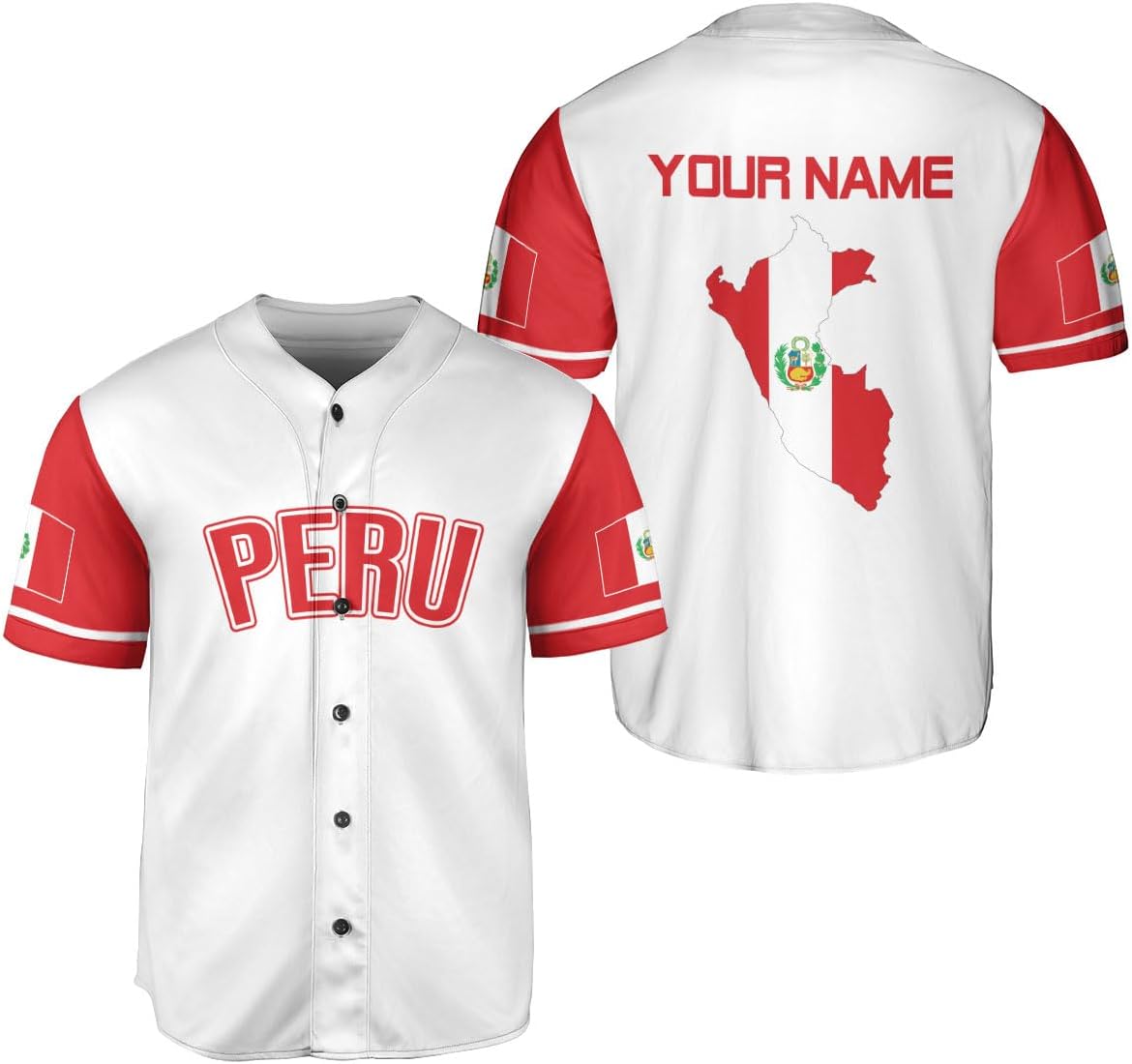 Podagree Personalized Peru Baseball Jersey, Peruvian Proud Flag Jersey Shirt Peru Coat of Arms Peruvian Gift for Men Women