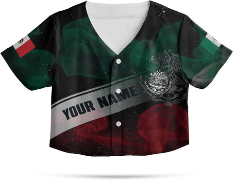 Personalized Name Mexico Crop Top Baseball Jersey Shirt, Mexican Jersey for Women, Jersey Mexico Shirt 3D Gifts (BJ78)