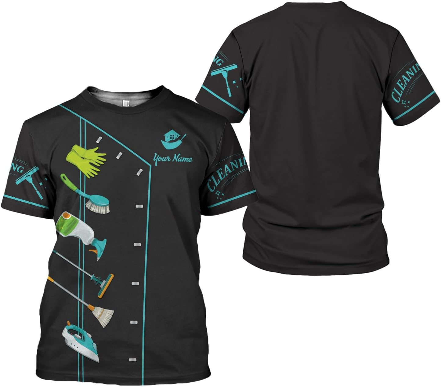 Personalized Housekeeping Shirts, Custom Cleaning Uniforms for Women 3D Cleaning Service Gifts Housekeeper Shirt Clean Lady
