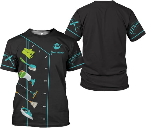 Personalized Housekeeping Shirts, Custom Cleaning Uniforms for Women 3D Cleaning Service Gifts Housekeeper Shirt Clean Lady