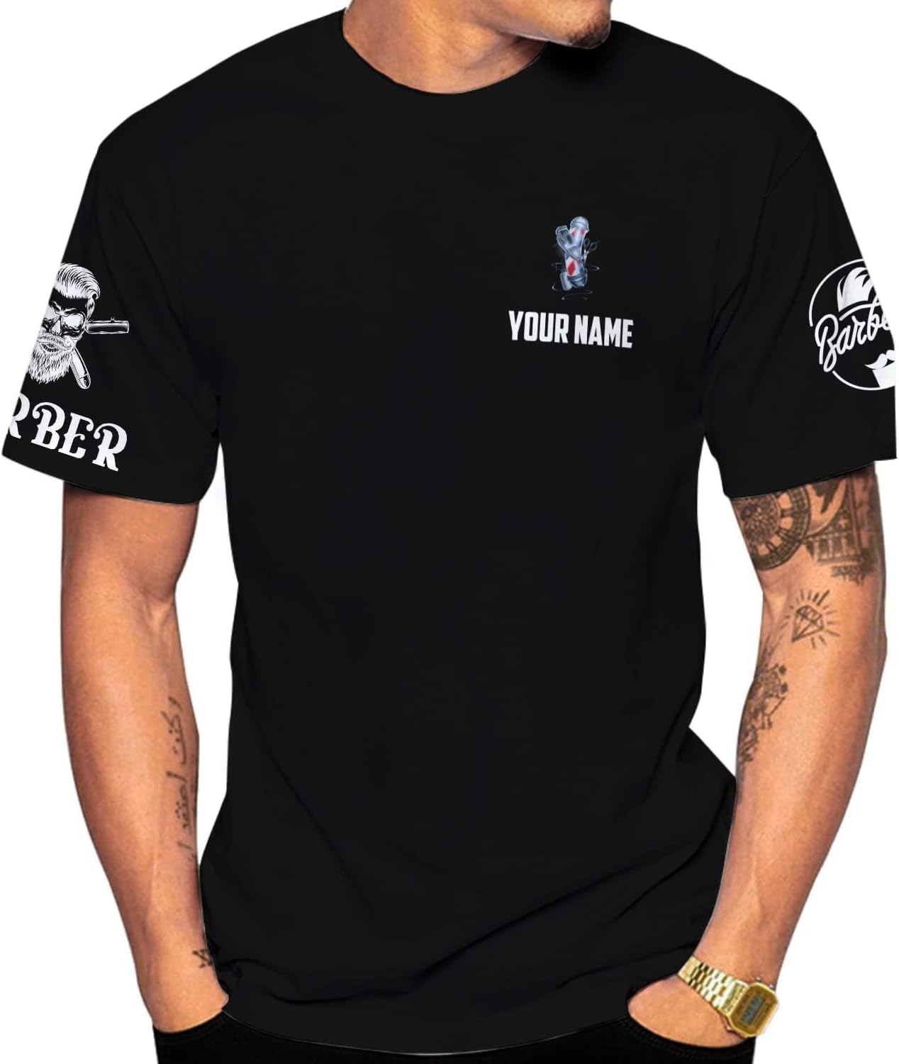 Personalized Barber Shop Shirt 3D Barber Shirts Hairdresser Haircutting Hairstylist Custom Salon Barber Tshirt Pole Scissors