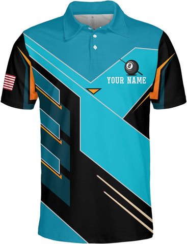 MoonArt Personalized Billiard Polo Shirts, Billiards Shirts for Men, Pool Shirts, 3D Billiards 8 Ball Pool, Billiard Team