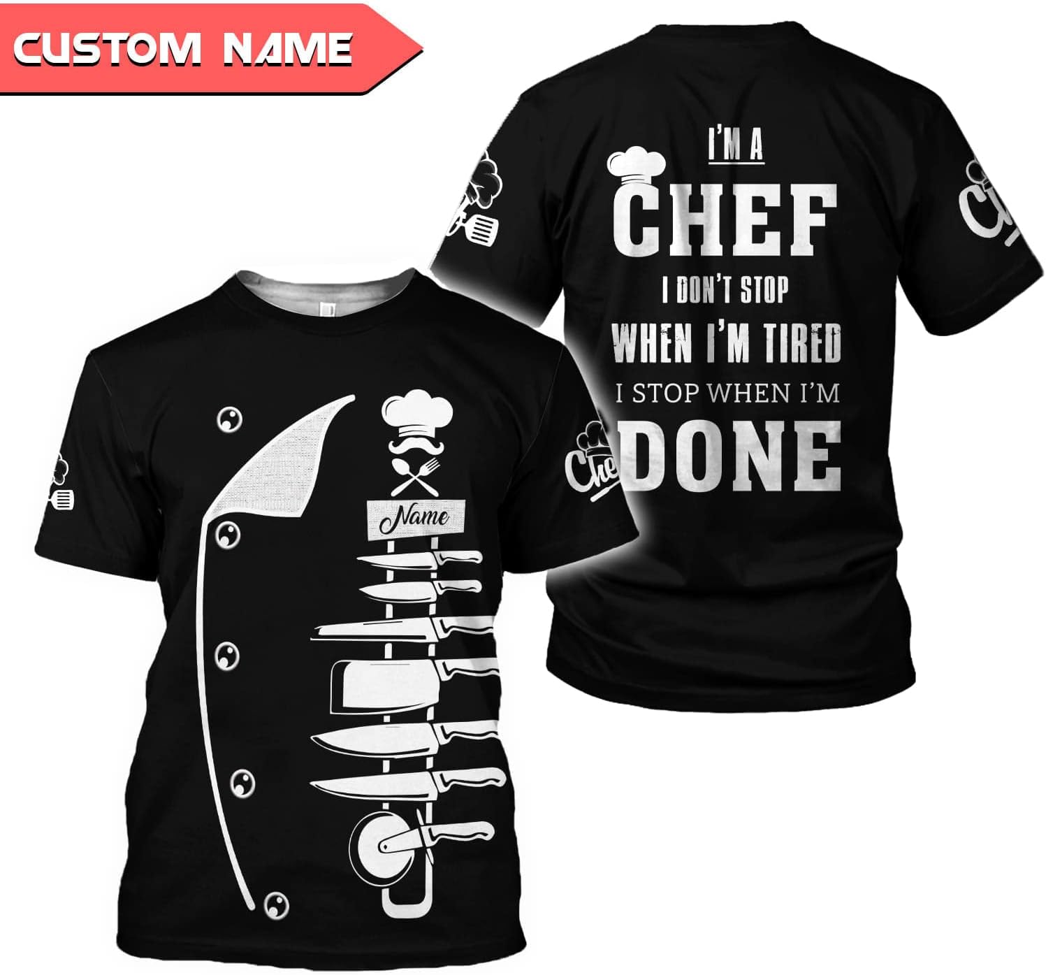 Personalized Chef Shirt Master Chef 3D Shirts Chef Gifts Custom Name Chefs Shirt for Men and Women, Tshirt Chef Utility Shirt