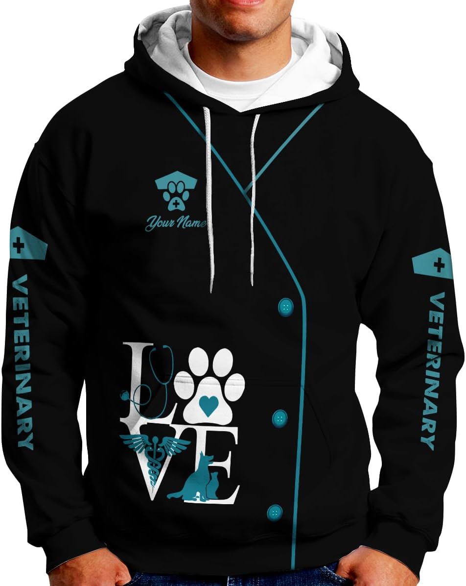 Suseaz Personalized Vet Tech Shirts for Veterinarian, Veterinary Medicine Technician Men Women Shirt, Paw Dog Cat Animal Love