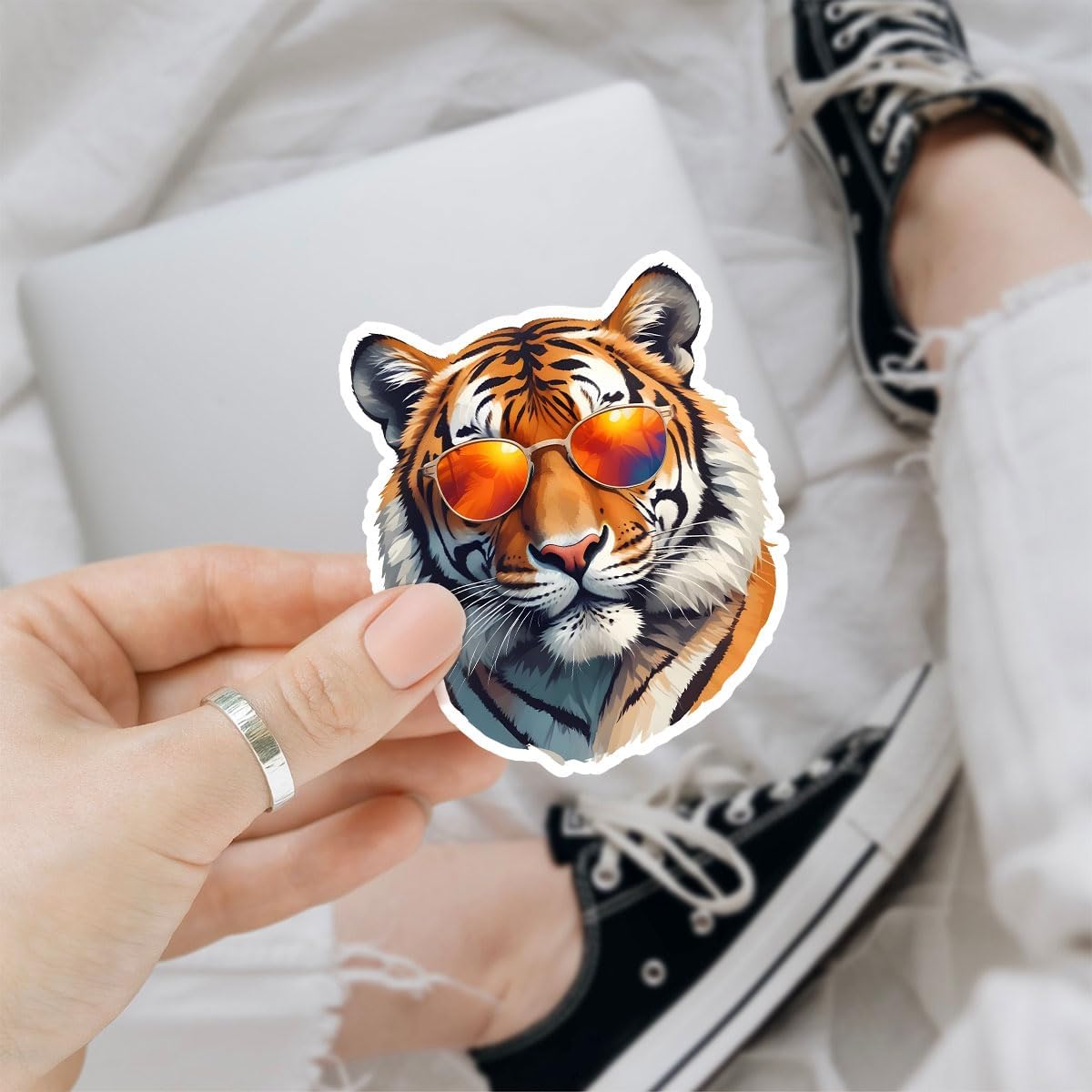 (3Pcs) Cool Tiger Sticker, Tiger Sunglasses Sticker, Tiger Decal, Tiger Sticker, Tiger Face Sticker, Tiger Bumper Sticker Vinyl Decal 3" - Stickers for Laptop Water Bottle Phone Car Window Helmet