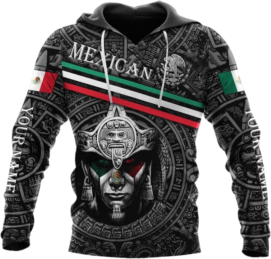 Personalized Name Aztec Hoodie Men, Unisex 3D Aztec Hoodies for Men and Women, Aztec Warrior Mexican Hoodie, Mexico hoodie