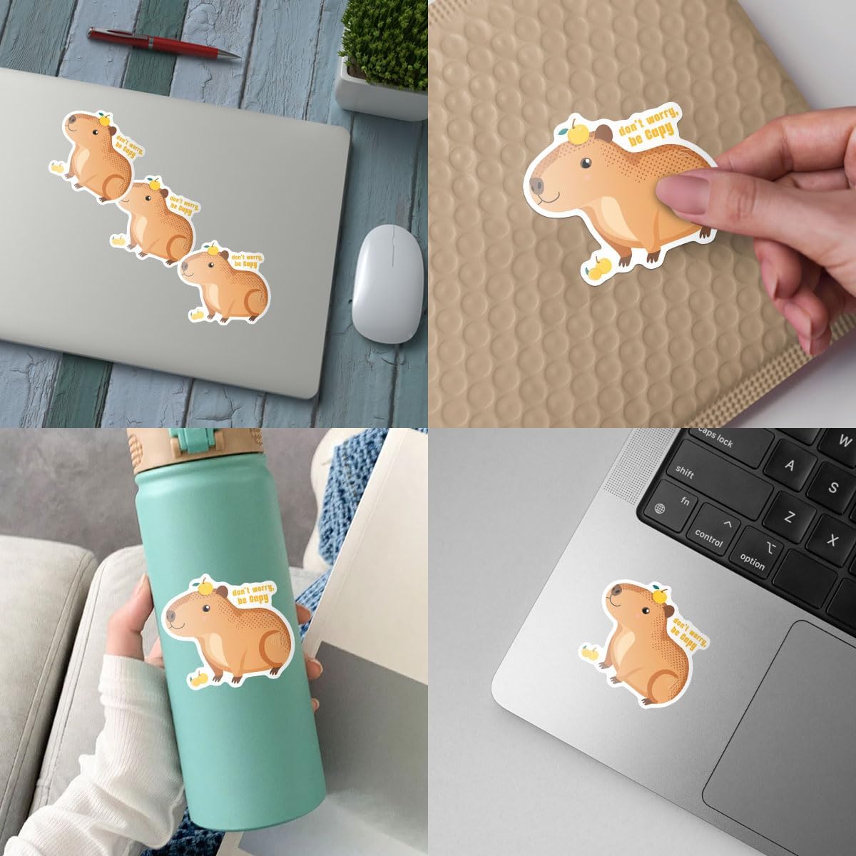 (3pcs) Capybara Cute Sticker, Meme Capy Sticker, Don't Worry Be Capy Sticker, Sticker Die-Cut Waterproof Vinyl Sticker for Laptop Water Bottle Phone Window Helmet Decal Gift