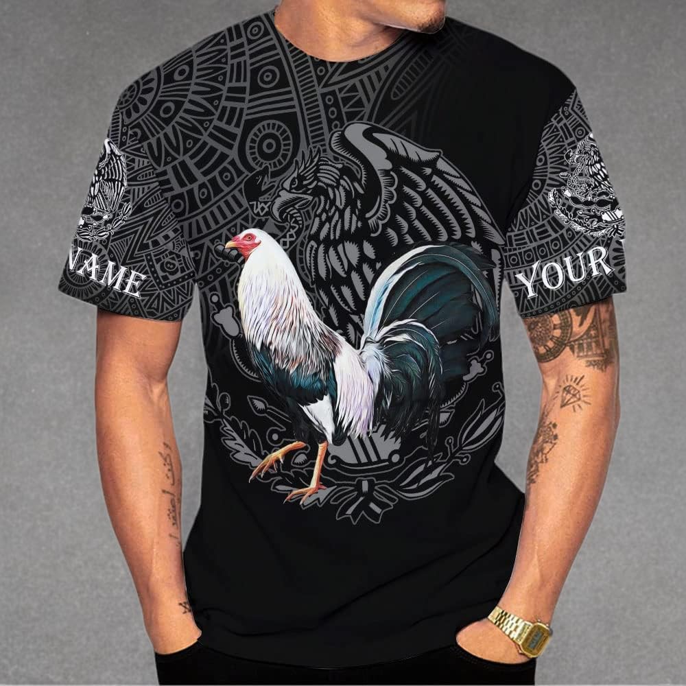 Personalized Rooster 3D, mexican shirts for men, camisas de galleros, custom name mexico shirt, Unisex 3D All Over Printed Sportwear, T Shirt For Men Women Adult Full Size S-5XL Mostefy TS02