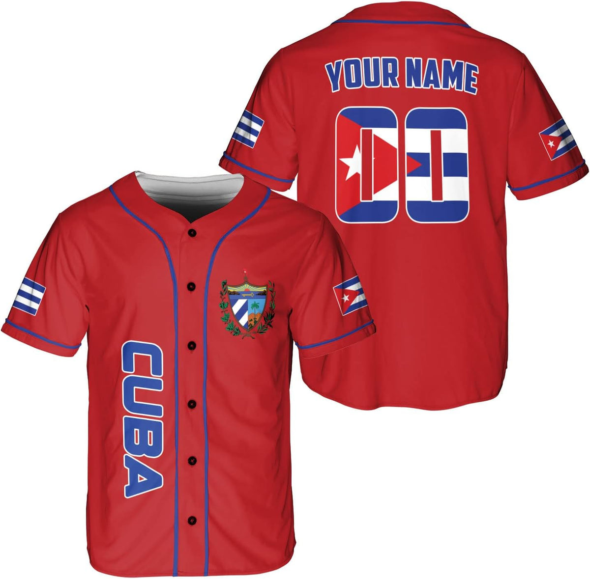 Podagree Personalized Cuba Baseball Shirt, Cuban Flag Jersey for Men and Women