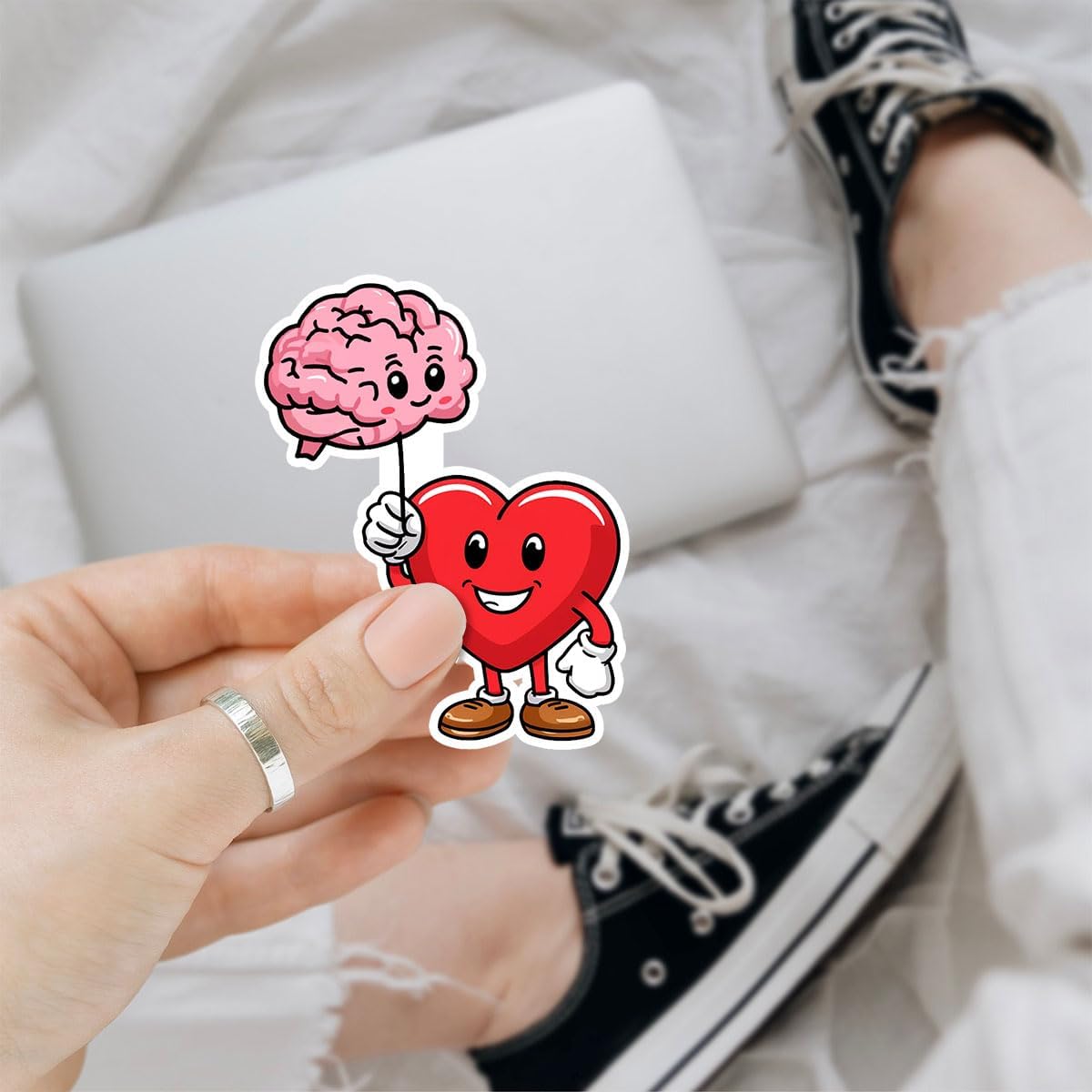 (3pcs) Heart and Brain Connected Sticker, Mental Health Sticker, Right Balance Between Head and Brain - Vinyl Stickers 3 Inches for Laptop Water Bottle Phone Car Window Helmet