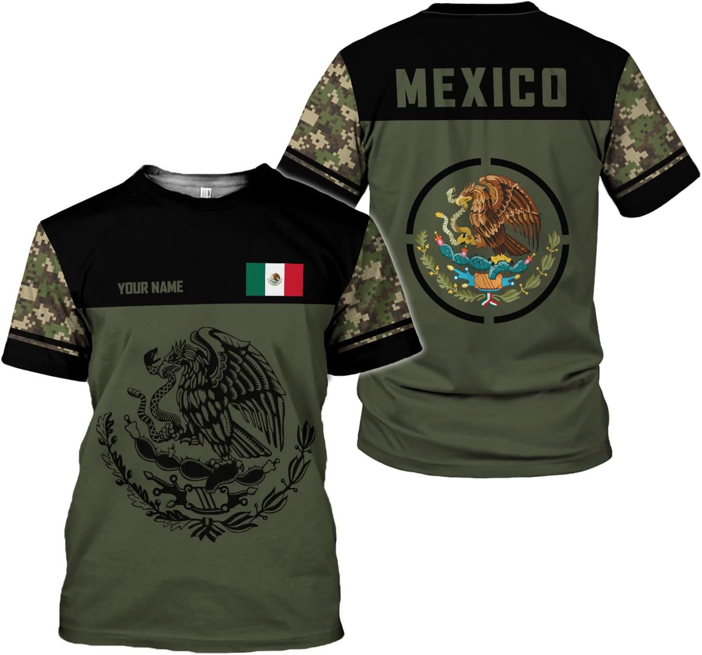 Mostprints Personalized Name Mexican Shirts for Men 3D Customized Mexico Shirts for Men Mexico Shirts for Women Mexico Shirt