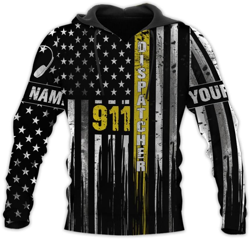 Personalized 911 Dispatcher 3D Shirt, Custom Dispatcher 3D T-Shirt, Thin Gold Line Flag 3D Shirts, Dispatcher Hoodie for Men