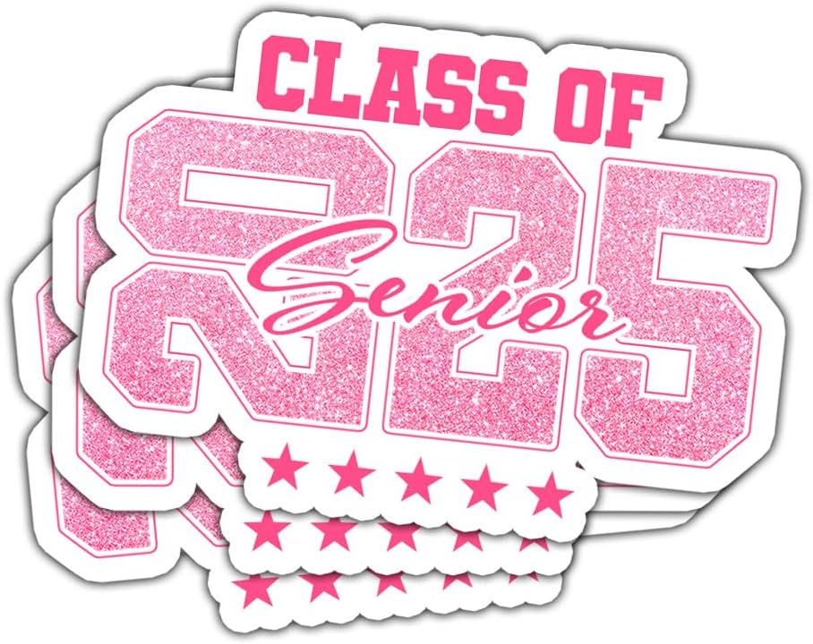 (3Pcs) Senior 2025 Stickers, Class Of 2025 Vinyl Sticker, Glitter Pink Senior Sticker, Graduation Bumper Sticker Decal, 2025 Senior Sticker - Sticker For Laptop Water Bottle Phone Car Window Helmet 3"