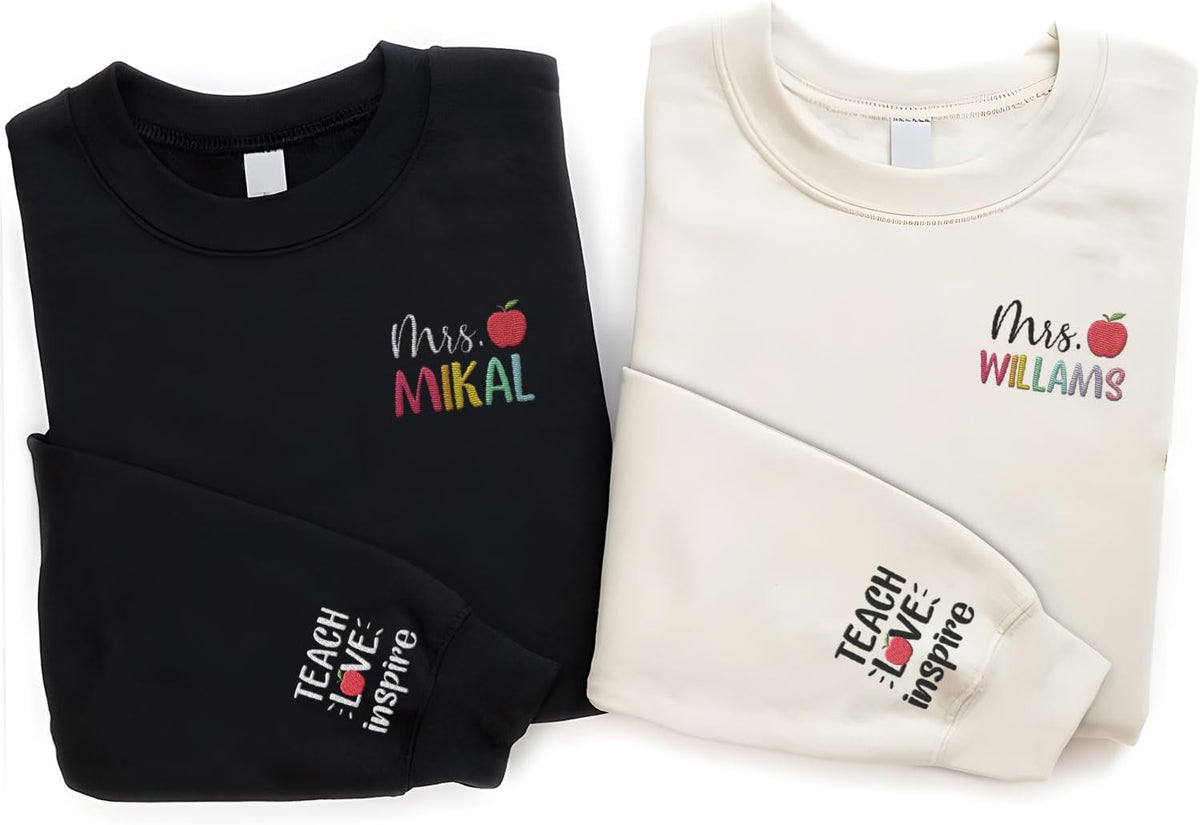 Suseaz Personalized Embroidered Teacher Sweatshirts For Women, Teach Sweatshirt, Teacher Holiday Sweatshirts Gift For Teacher