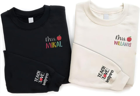 Suseaz Personalized Embroidered Teacher Sweatshirts For Women, Teach Sweatshirt, Teacher Holiday Sweatshirts Gift For Teacher