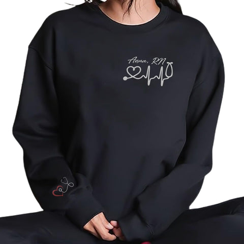 Suseaz Personalized Embroidered Nurse Sweatshirt, Custom Name Nurse Sweatshirt, Gift For Nurse, Women, Nursing School Shirt