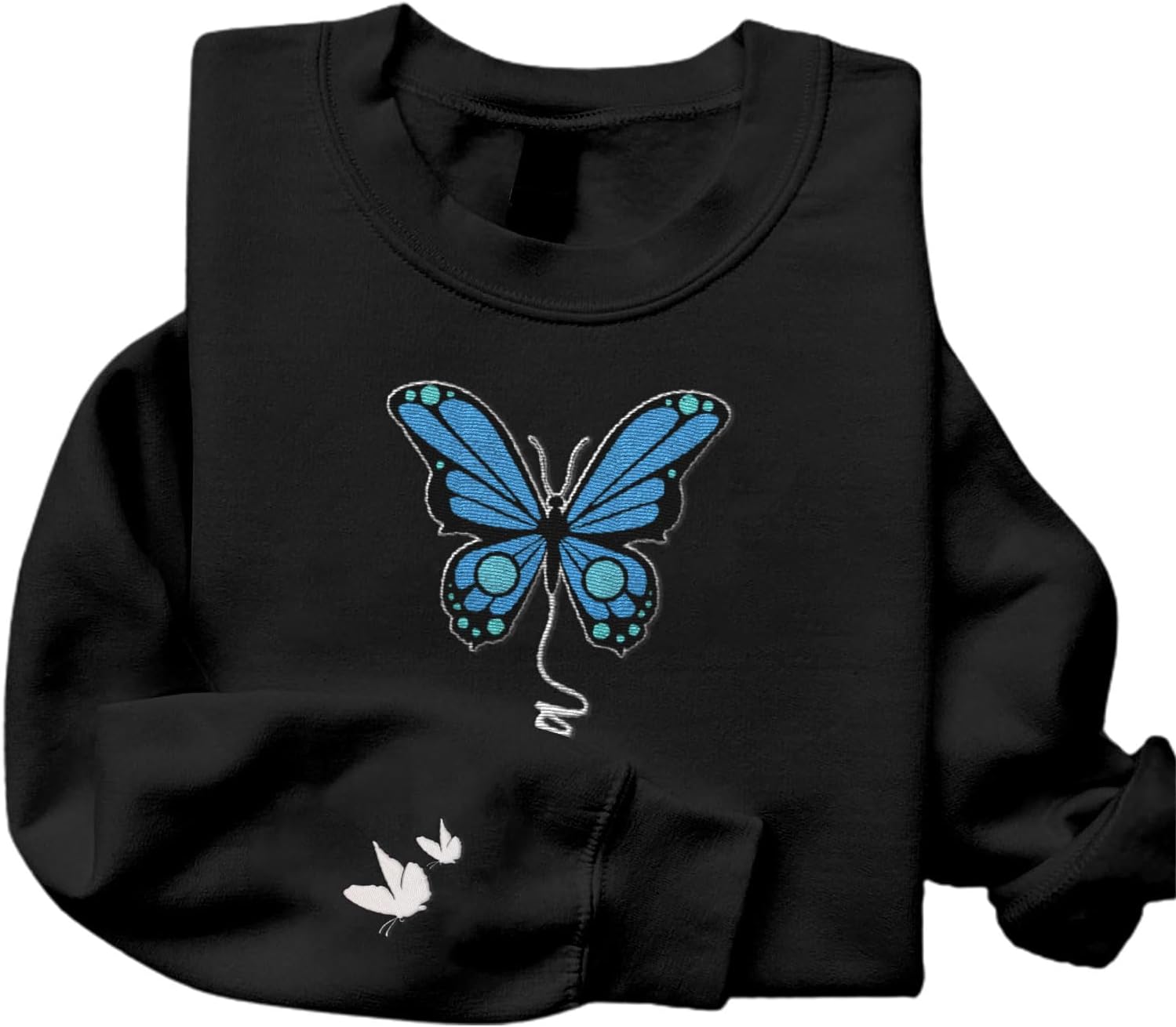 Podagree Personalized Butterfly Embroidered Sweatshirt, Custom Pink Butterfly Hoodie Name FLower Graphic