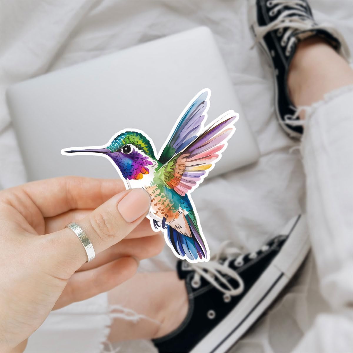 3PCS Colorful Hummingbird 3" Sticker, Artistic Rainbow Watercolor Bird Vinyl Decal Waterproof for Laptop, Water Bottle, Scrapbook, Notebook, Tumbler – Gift for Bird Lovers & Nature Fans