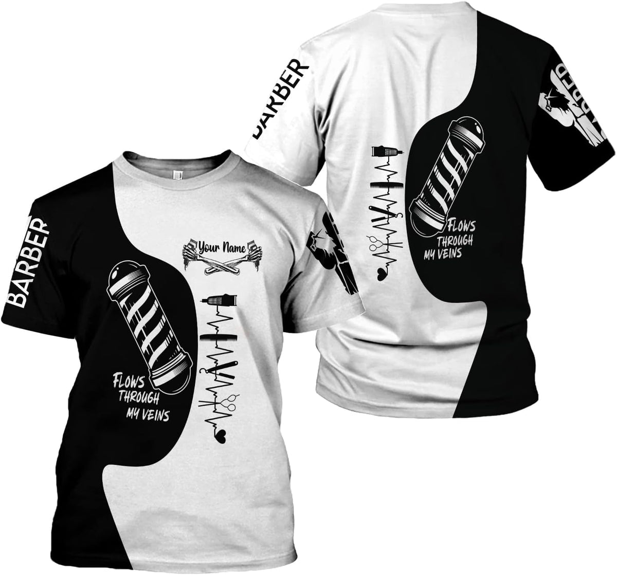 Vybonz Personalized Name Barber Gift for Barber 3D All Over Printed Shirts Gift for Men and Women