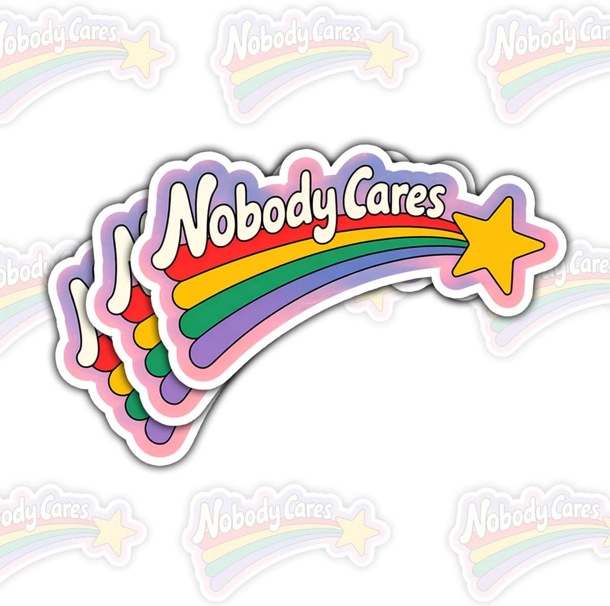 Nobody Cares Rainbow Star 3" Sticker, Nobody Cares Rainbow Stickers, Funny Cute Stickers for Laptop Water Bottle Car Phone Helmet Window Kindle
