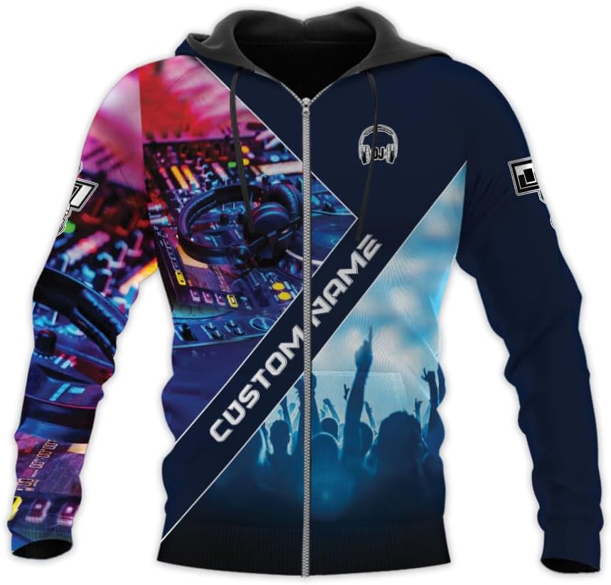 Woseprints Personalized DJ 3D T-Shirts, Custom DJ Shirt with Name, DJ Gifts for Men EDM Music Festival Clothing, Gift for DJ