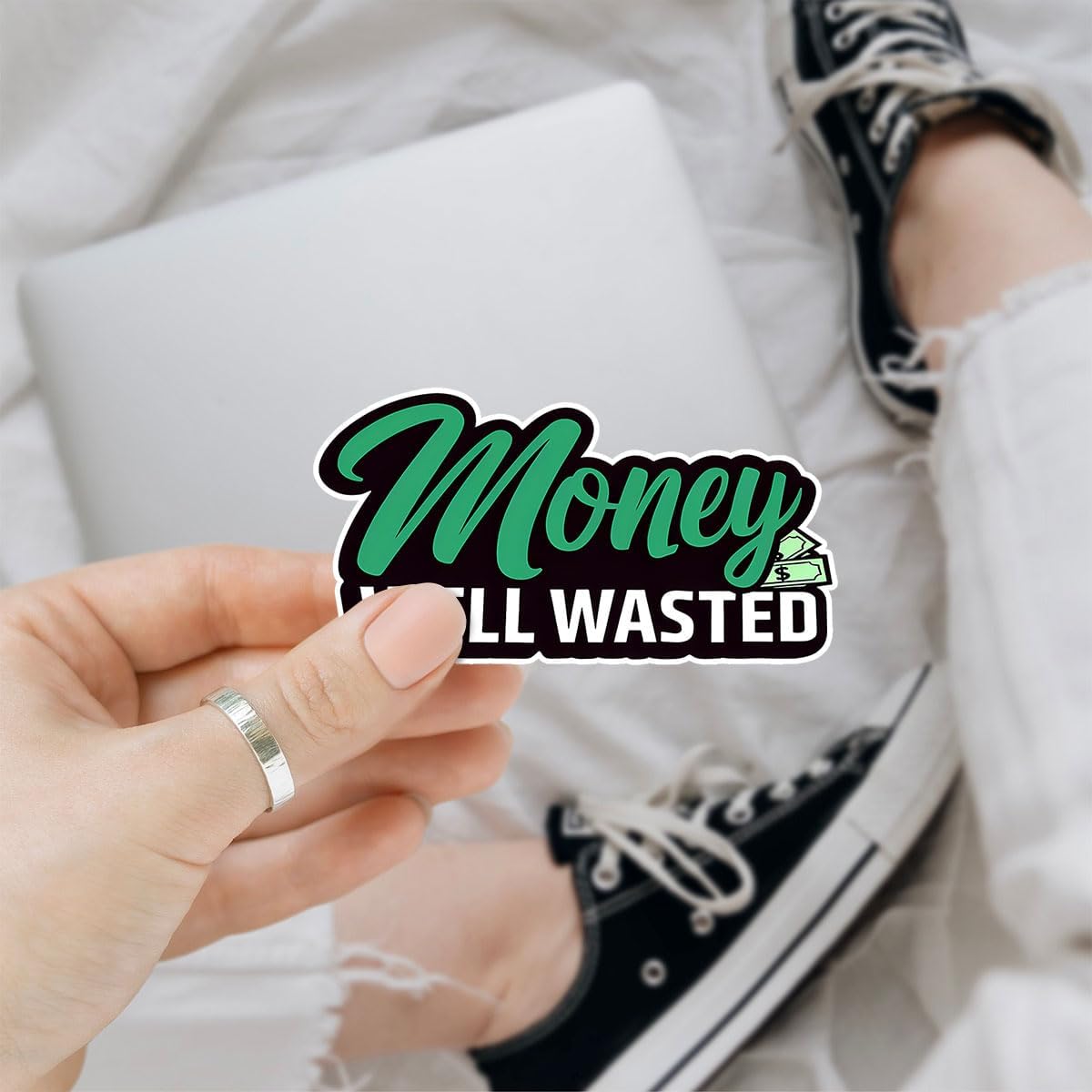 (3PCs) Money Well Wasted Funny Bumper Sticker, Its Only Money Sticker, Money Sticker, Waste of Money Decal, Money Well Wasted Vinyl Decal - Stickers for Laptop Water Bottle Phone Car Helmet 3"
