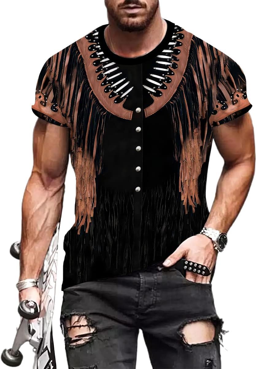 Personalized Funny Men's Cowboy Shirt Graphic Short Sleeve Western Party Costume, Cowboy Costume Men, Cowboy Costumes for Men