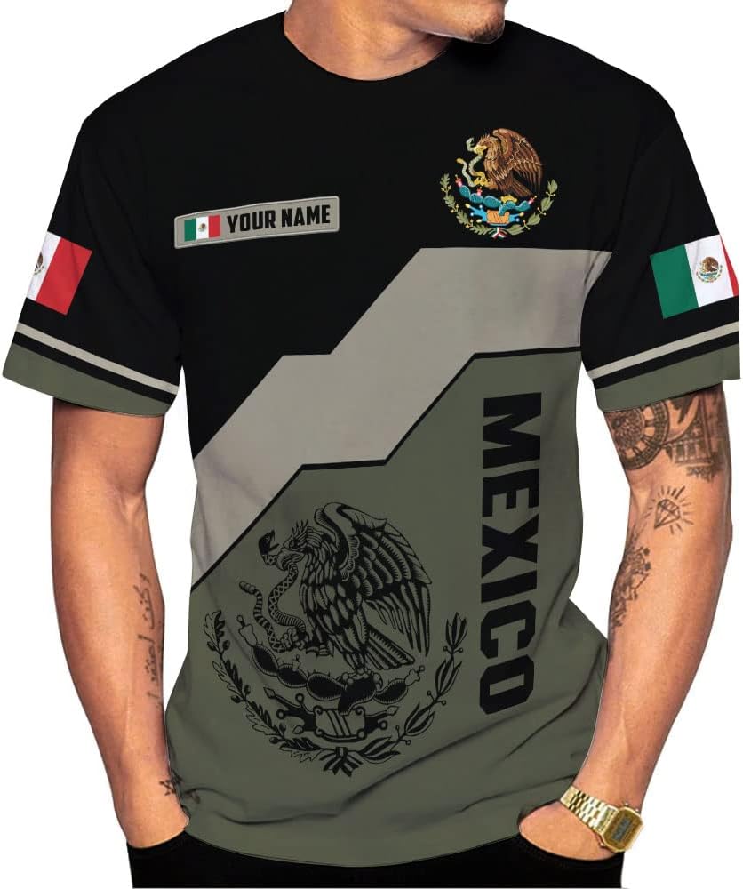 Personalized Mexican Eagle Flag Shirt, Custom Name Unisex Soccer T-Shirt TS67