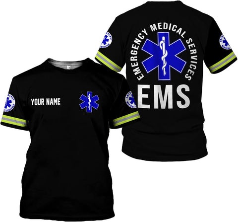 Vybonz Personalized Emergency Medical Technician, Custom Name Tshirt 3D EMT Shirts Paramedic Unisex Tshirts 3D for Men Women