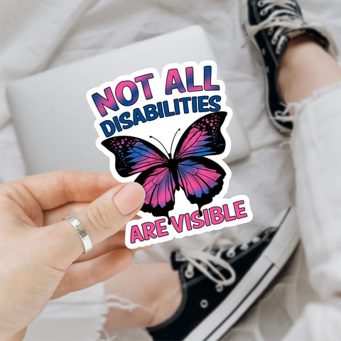 (3Pcs) Not All Disabilities are Visible Butterfly Sticker, Dysautonomia Awareness Vinyl Sticker, Invisible Illness Stickers, Mental Health Decal - Sticker for Laptop Water Bottle Phone Hard Hat 3"