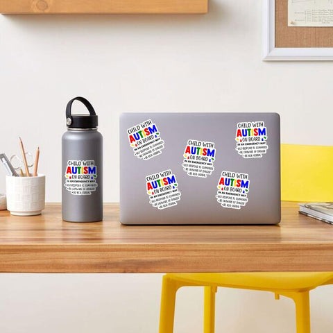 3Pcs Child with Autism On Board Sticker, Autism Awareness Vinyl Sticker Decal, Child Emergency Alert Sticker, Autistic Child Sign Decal - Stickers for Laptop Water Bottle Phone Car Helmet 3"