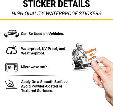 (3PCS) Waiting On Parts Sticker, Gifts Blue Collar Skeleton Repairs Sticker, DDS Waiting On Parts Waterproof Stickers Truck Mechanic Skeleton Decal for Laptop Water Bottle Toolbox Phone Case Cars 3 Inch