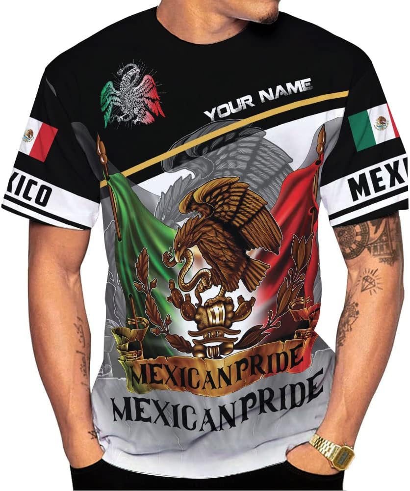 Personalized Name Mexican Shirts for Men 3D Customized Mexico Shirts for Men, Mexico Shirts for Women Mexico Shirt (US, Alpha, Small, Regular, Regular, Multi 5)