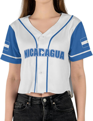 Personalized Nicaragua Baseball Croptop Shirt, Nicaraguan Flag Jersey for Women Jersey Pride