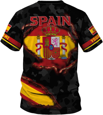 Ligthuy Personalized Name Spain Shirt 3D, Custom Spainish Shirt Flag for Men and Women, Italia Shirt Soccer Unisex Size
