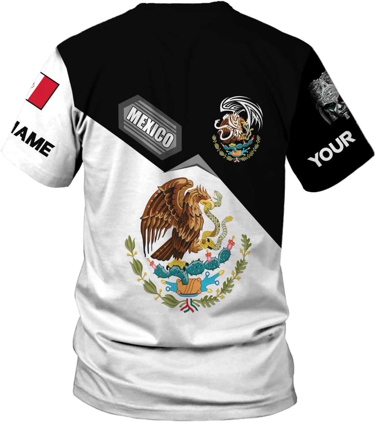 Mostefy Personalized Name Mexican Shirts 3D Customized Mexico Shirt US Flag, Mexican Shirts for Women Unisex