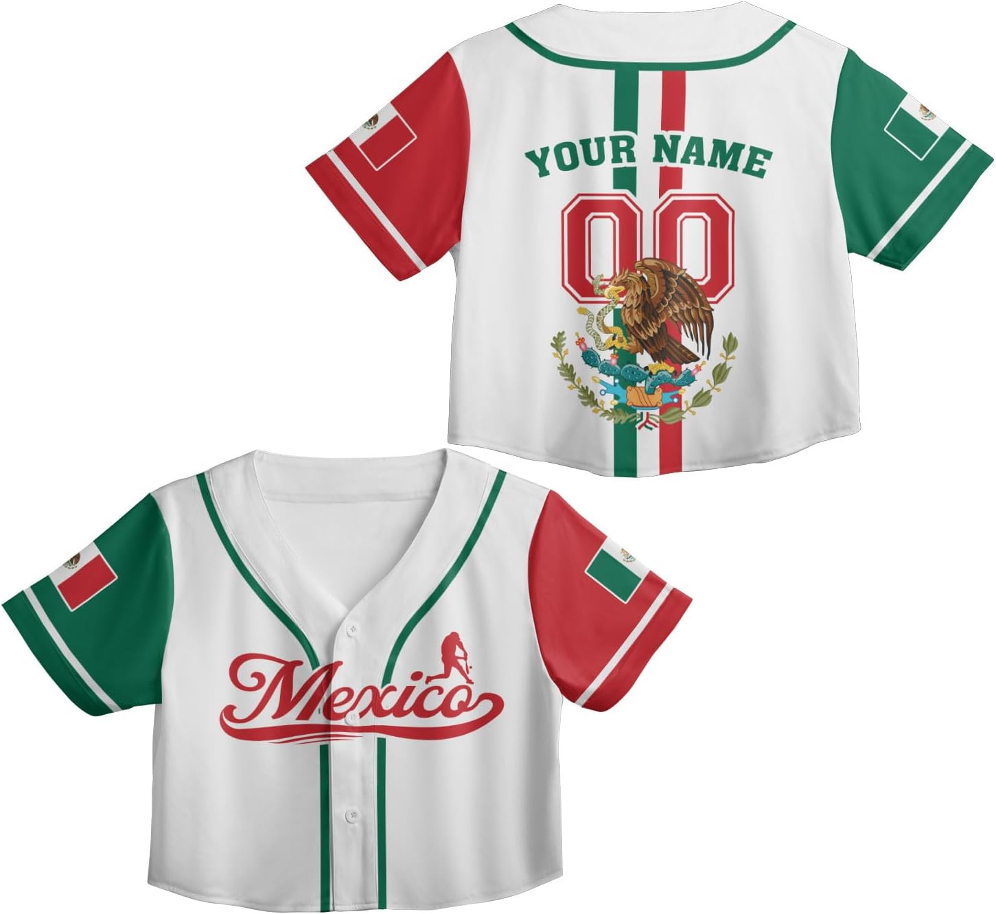 Mostprints Personalized Name Number Mexico Baseball Jersey Croptop Shirt, Mexican Shirts for Women, Mexico Shirts for Women