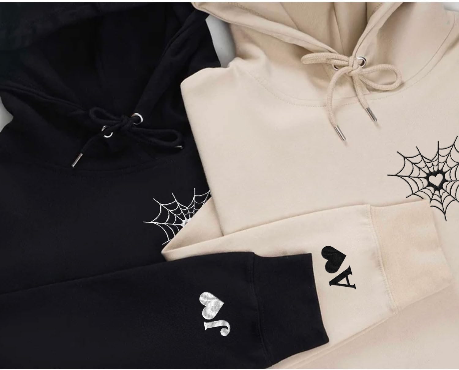 Personalized Embroidered Heart Hoodies For Couples, Matching Couple Sweaters Custom Anniversary Sweatshirts Spider Heart