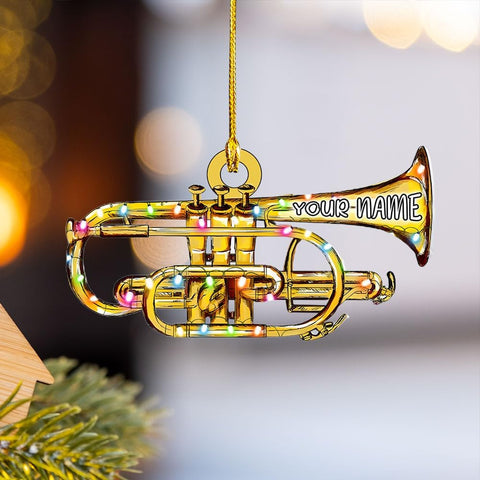 MoonArt Trumpet with Christmas Hat Personalized Trumpet Ornament for Christmas Tree Trumpet Christmas Ornaments for Trumper Player Acrylic Flat 2D Music Instruments Ornaments Music Band (TRP10)