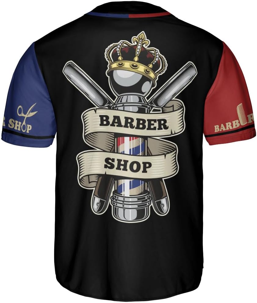 Custom Barber Shop Baseball Jersey Personalized Name Barber Shirt 3D for Men Women Hairdresser Shop Gift Scissors Pole Shirts