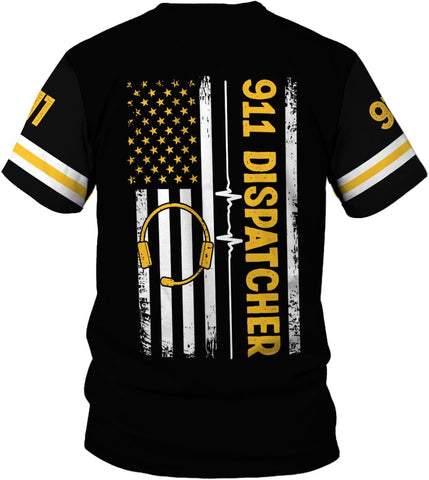Leeprints Personalized 911 Dispatcher 3D Shirt, Custom Dispatcher 3D T-shirt, Thin Gold Line Flag 3D Shirts, Dispatcher