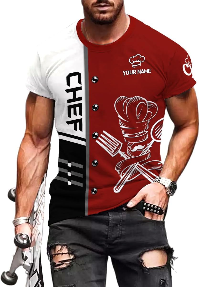Custom Chef Shirt Chef Shirts for Men Gifts for Master Chef Lovers Custom Chef T Shirts for Men Funny 3D Chef Shirts for Men