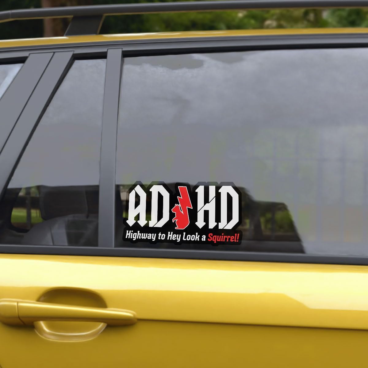 (3 Pcs) ADHD Stickers - AD/HD Highway to Hey Look a Squirrel, Funny 5 Inch Vinyl Truck Decals for Windows, Cars, Trucks, Laptops, Water Bottles - Squirrel Sticker, Funny Window Stickers