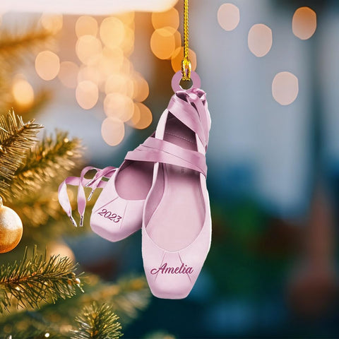 MoonArt Personalized Ballet Ornament Ballerina Ornament Personalized Dancing Ornament Ballet Pointe Shoes Christmas Personalized Christmas Wood Plastic Ornament Gift for Ballet Dancers (BLL4)