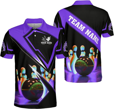 Ligthuy Personalized Name Bowling Polo Shirts 3D for Men and Women, Bowling Shirt, Bowling Shirts for Men Team Bowling Shirt
