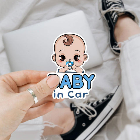 3 Pcs Blue Baby in Car Sticker Child in Car Sticker Baby in Car Safety Decal Kids on Board Stickers for Laptop Car Water Bottle Phone Case Hat Helmet Gifts 5"x5"