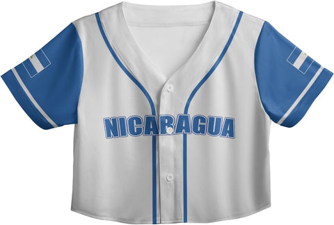 Personalized Nicaragua Baseball Croptop Shirt, Nicaraguan Flag Jersey for Women Jersey Pride