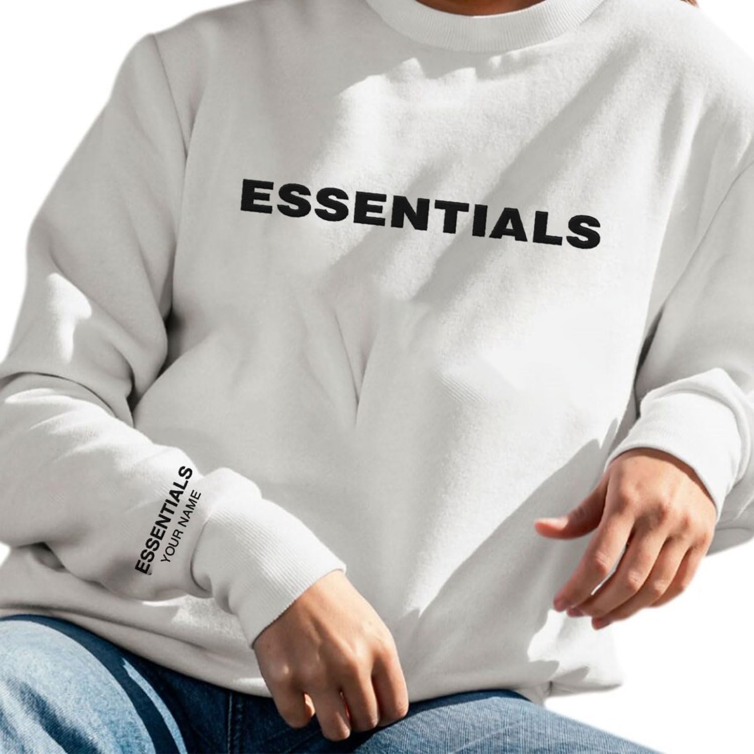Custom Name Essentials Embroidered Sweatshirt Hip Hop Graphic Hoodie For Men Women, Cotton Essentials Sweatshirt Streetwear